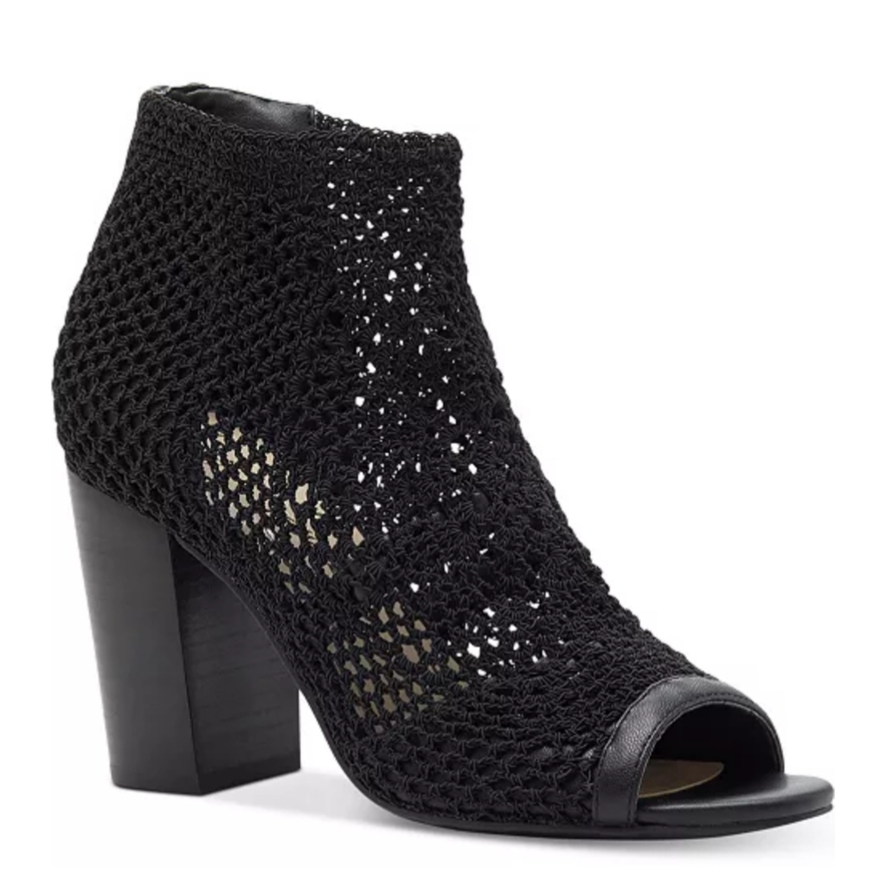 Jessica Simpson Rianne Stretch Crochet Block-Heel Peep Toe Slip-On Booties Black